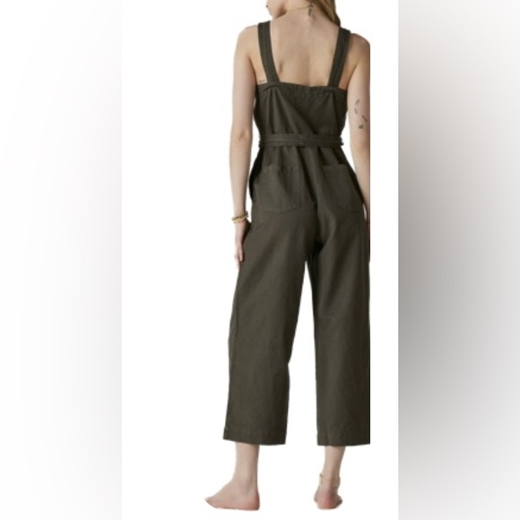 NWT☘️ Lucky Brand Front Button Jumpsuit☘️ Size Medium☘️Linen-Cotton☘️Army green - Picture 4 of 7